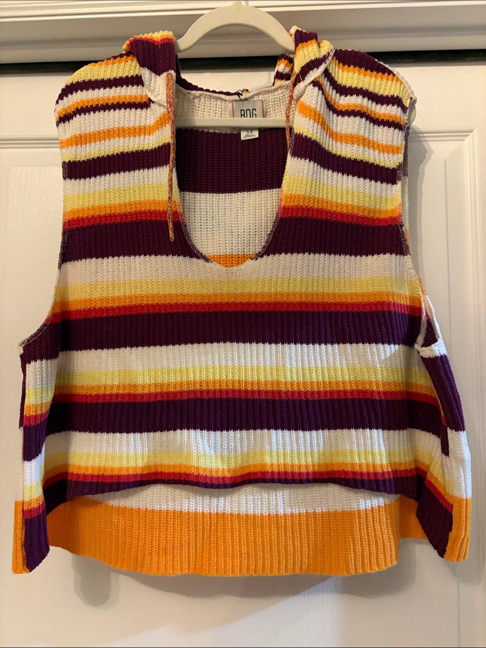 BDG Striped Hooded Knit Vest in Burgundy, Mustard & Cream- Perfect for Fall!